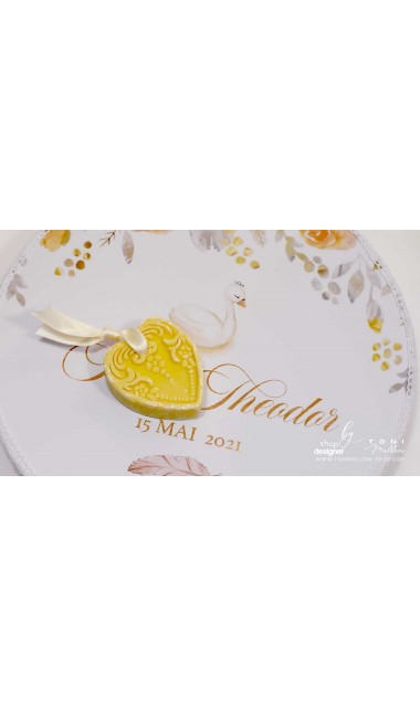 Trusou special creat pentru baieti gingas si elegant alb gold cu lebede Swan Boy 4
